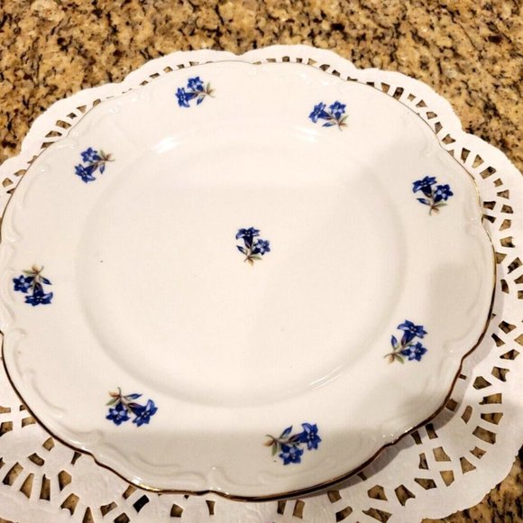 Bareuther Plates Set Of 3 Bavaria US Zone 1946 - 1949 Germany Blue Floral Gold - Picture 3 of 5